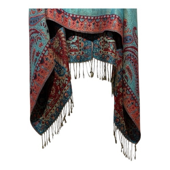 Women’s Bohemian Paisley Pullover Shawl with Fringe Size Medium - Picture 5 of 6